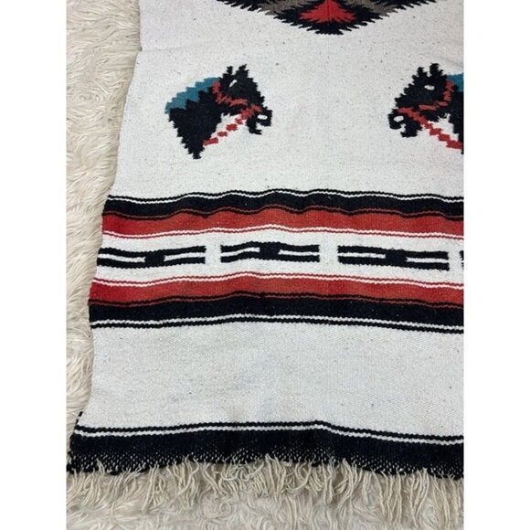 Native Mexican Horse Poncho Heavy Blanket Aztec Southwest Serape Fringe OS - Picture 11 of 12